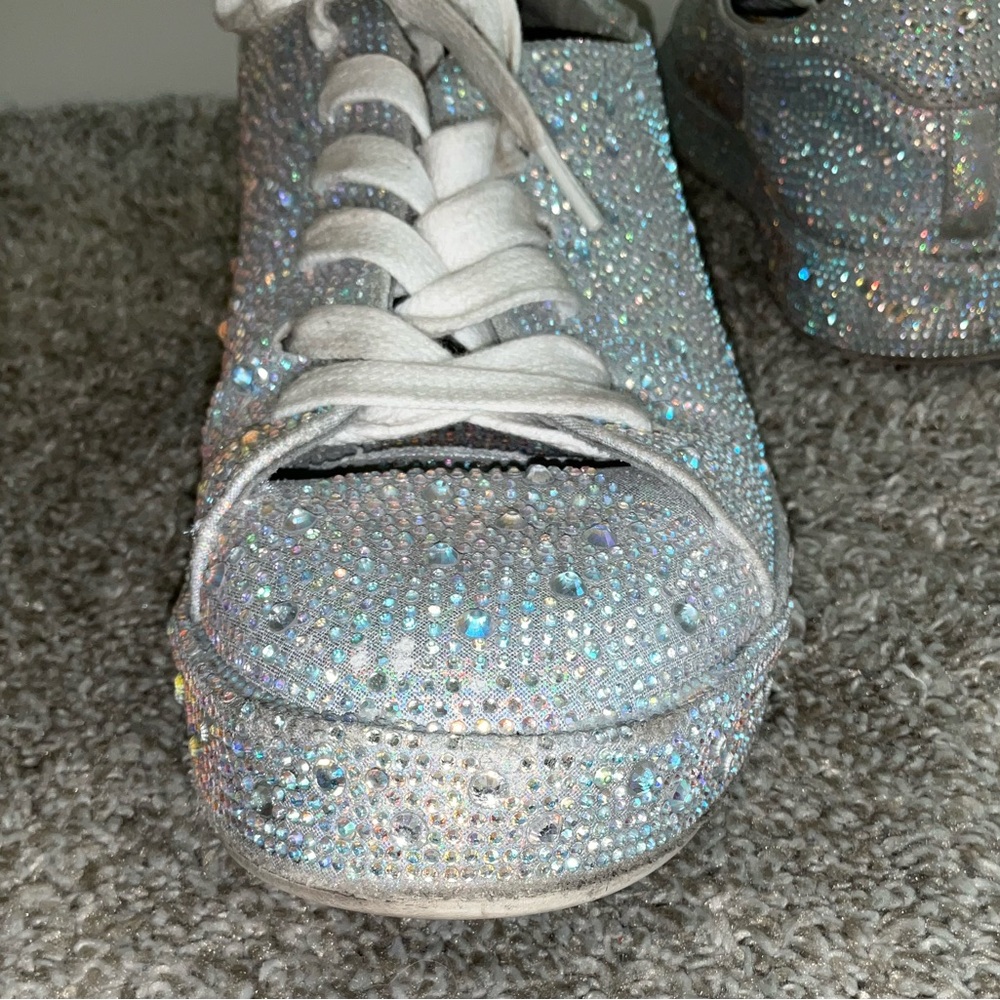 Women's Bling Rhinestone Shiny Sneakers - Silver Sz 9 - Picture 9 of 14